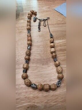 Brighton LANAI Beige Wood Bead Necklace with Silver Accents
